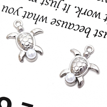 メタルチャーム 合金製 かめ 亀 ABSパール付き 半面 マリンチャーム メタルチャーム 約12×16mm（4ヶ）