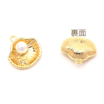 パールチャーム 合金製 ホタテ貝 貝類 海洋生物 ABSパール付き マリンチャーム 約15×15mm（4ヶ）