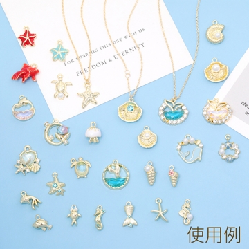 パールチャーム 合金製 ホタテ貝 貝類 海洋生物 ABSパール付き マリンチャーム 約15×15mm（4ヶ）