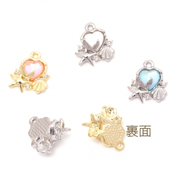 メタルチャーム 合金製 ハート ヒトデ ホタテ 海洋生物 マリンチャーム アクリルチャーム 約16×18mm（2ヶ）