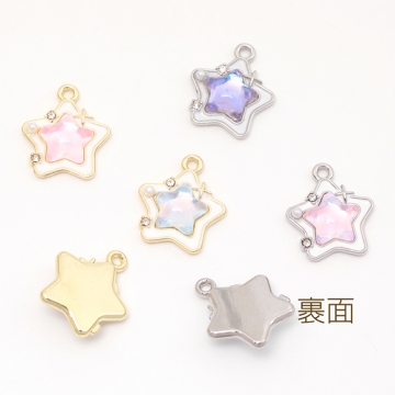 ガラスチャーム 合金製 星 宇宙 オーロラ パール&ストーン付き エポチャーム メタルチャーム 約16×19mm（2ヶ）