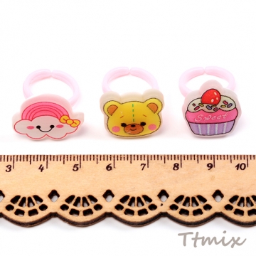 デザインリング アクリルリング イラスト お徳用ミックス キッズ ※ランダムのため選べません 内径約13.5mm（10ヶ）