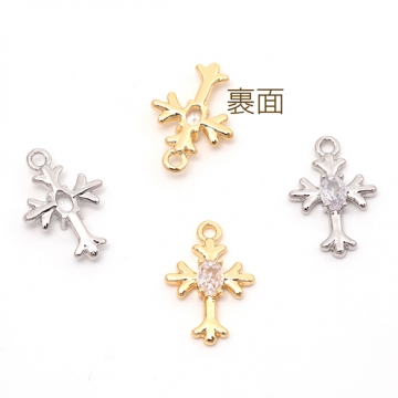 ジルコニアチャーム 銅製 クロス 十字架 メタルチャーム 約10×15mm（2ヶ）