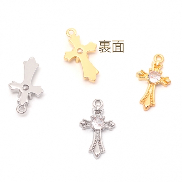 ジルコニアチャーム 銅製 クロス 十字架 メタルチャーム 約8×15mm（2ヶ）