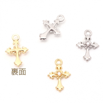 ジルコニアチャーム 銅製 クロス 十字架 メタルチャーム 約9×13mm（2ヶ）