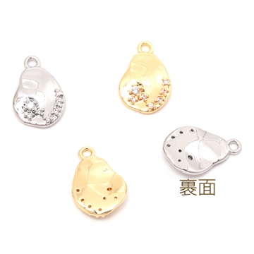 ジルコニアチャーム 銅製 不規則しずく型 フラワー 花 メタルチャーム 約9×14mm（2ヶ）
