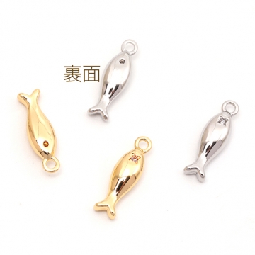 ジルコニアチャーム 銅製 さかな 魚 海洋生物 マリンチャーム メタルチャーム 約4×15mm（2ヶ）