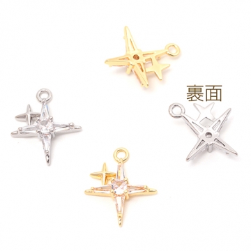 ジルコニアチャーム 銅製 スター 星 きらめき 高品質パーツ メタルチャーム 約14×16mm（2ヶ）