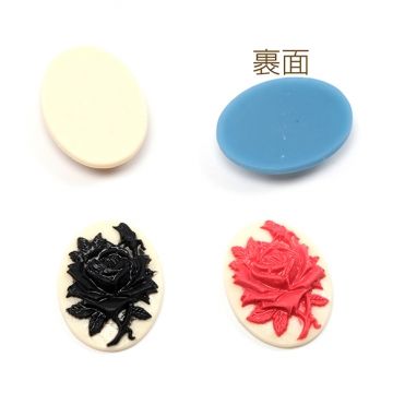 樹脂貼付けパーツ ローズ 薔薇 花 オーバル型 アンティーク調 カメオ風 デコパーツ カボション 約17×23mm（10ヶ）
