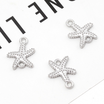 デザインコネクター ヒトデモチーフ マリンチャーム  ジョイントパーツ 接続金具 連結パーツ 2カン 約12×14mm（6ヶ）