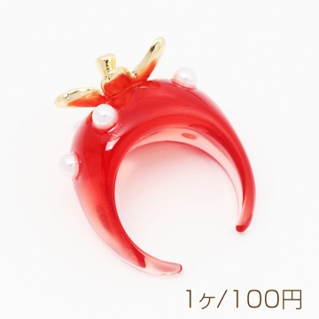 いちごのリング いちごの指輪 苺 イチゴ ストロベリー オープンリング 16号内径約18mm(幅約17mm)（1個）