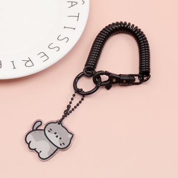 スプリングコード 犬 ねこチャーム付き キーチェーン コイルチェーン コイルストラップ 白 黒 長さ约16cm（1ヶ）