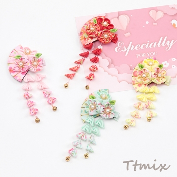 和柄ヘアクリップ 桜 七五三髪飾り 和風ヘアクリップ 着物ヘッドドレス 成人式 卒業式 扇子型 約6×14cm（1ヶ）
