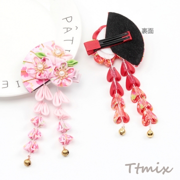 和柄ヘアクリップ 桜 七五三髪飾り 和風ヘアクリップ 着物ヘッドドレス 成人式 卒業式 扇子型 約6×14cm（1ヶ）