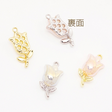 メタルチャーム チューリップ 花 電気メッキ加工 キラキラ グリッター フラワーチャーム 約12×26mm（1ヶ）