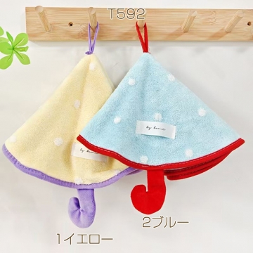 ループ付きタオル 吊り下げタオル 傘の形 速乾タオル キッチン 洗面台 ハンドタオル キッズタオル 約40×40cm（1枚）