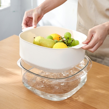 水切りかご 厚手プラスチックキッチン 洗い桶 家庭用二層排水バスケット野菜バスケット(1ヶ)
