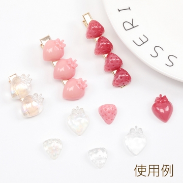 いちご貼付けパーツ ヘタなし 苺 イチゴ 樹脂カボション 貼り付け 樹脂パーツ クリアカラー 約13×14mm（6ヶ）