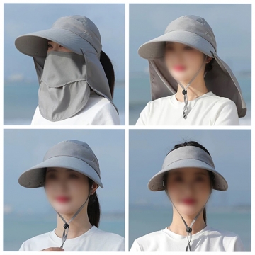 フェイスカバー付き帽子 日除け帽子 フェイスカバー付きサンキャップ UV帽子 UV CUT つば広 サンバイザー ネックカバー 日焼け防止 (1個)