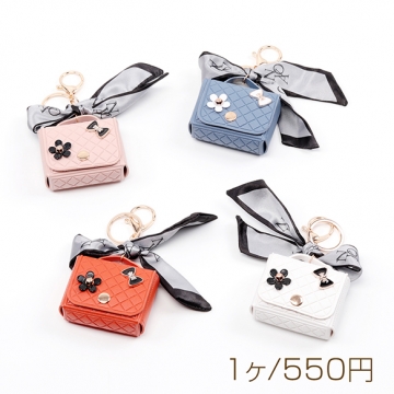 イヤホンケース 花パーツ装飾 リボンスカーフ付き キーケース 小物入れ 小銭入れ コインケース 約2.5×5×6cm（1ヶ）