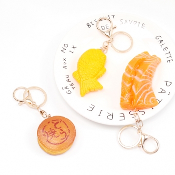 食品サンプルキーホルダー 鮭 たい焼き どら焼き 源氏パイ ミニチュアフード リアル 約4.7×15cm（1ヶ）