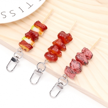 食品サンプルキーホルダー 串焼き 焼き鳥 海鮮焼き 夏祭り ミニチュアフード 回転カン付き 約2×11cm（1ヶ）