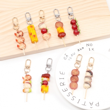 食品サンプルキーホルダー 串焼き 焼き鳥 海鮮焼き 夏祭り ミニチュアフード 回転カン付き 約1.8×10cm（1ヶ）