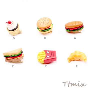 食品サンプルヘアクリップ カップケーキ ハンバーガー サンドイッチ ポテト クロワッサン 約3×4.5cm（1ヶ）