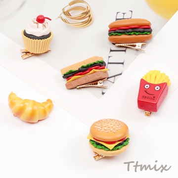食品サンプルヘアクリップ カップケーキ ハンバーガー サンドイッチ ポテト クロワッサン 約3×4.5cm（1ヶ）