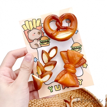 食品サンプルヘアクリップ プレッツェル 塩パン ブレッド ユニークヘアアクセサリー 約3×5.7cm（1ヶ）