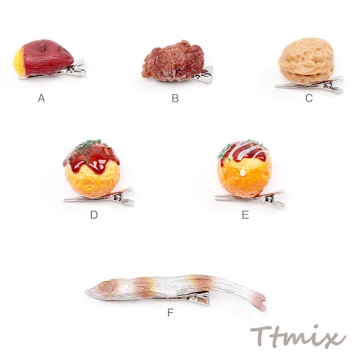食品サンプルヘアクリップ 焼き芋 くるみ タコ焼き ししゃも コスプレ ユニーク髪飾り 約2.3×3.8cm（1ヶ）