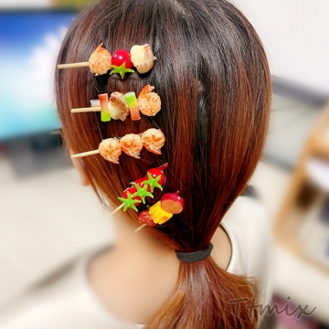 食品サンプルヘアクリップ 串焼き バーベキュー 野菜焼き 海鮮焼き コスプレ ユニークな髪飾り 約1.8×6cm（1ヶ）