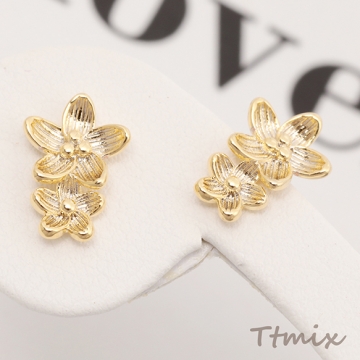 ファッションピアス フラワーピアス 2輪花ピアス 可愛い アンティーク調 デザインピアス 約8×11mm（1ペア）