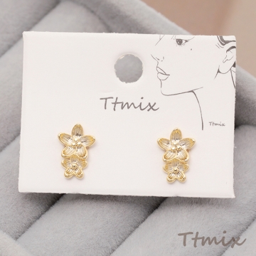 ファッションピアス フラワーピアス 2輪花ピアス 可愛い アンティーク調 デザインピアス 約8×11mm（1ペア）