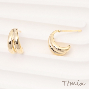 ファッションピアス C型ピアス ダブルハーフリングピアス スタイリッシュ オープンフープピアス 約7×13mm（1ペア）