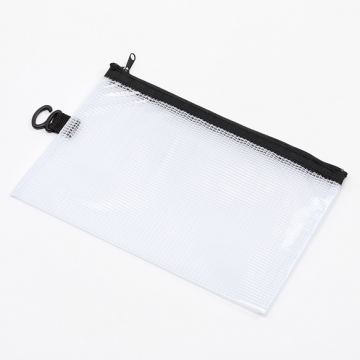 PVCポーチ A5 防水 半透明 メッシュ フック付き 収納袋 書類 雑貨 ノート ファイル 約16×24cm（1ヶ）