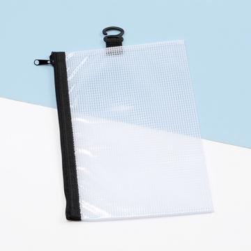 PVCポーチ A5 防水 半透明 メッシュ フック付き 収納袋 書類 雑貨 ノート ファイル 約16×24cm（1ヶ）