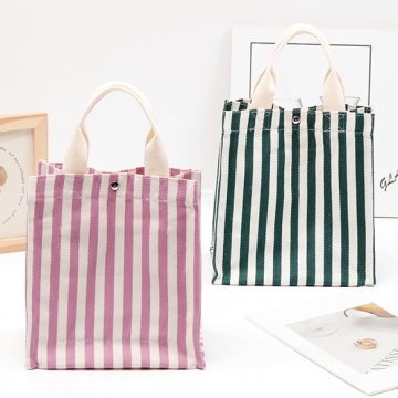 トートバッグ ボタン付き マチあり ストライプ柄 キャンバス 手さげ袋 約14×23×26cm（1ヶ）
