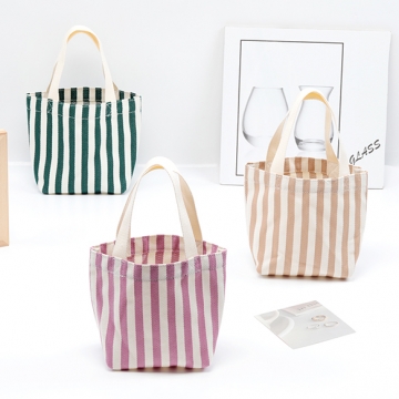 手さげトートバッグ ミニバッグ マチあり ストライプ柄 キャンバス 手さげ袋 約8×18×25cm（1ヶ）