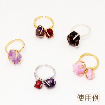 リング台 空枠 爪付き 不規則オーバル ストーン 水晶 オープンリング 16号内径約18mm(台約10×14mm)（1ヶ）