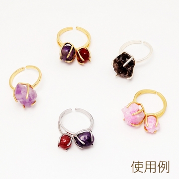 リング台 空枠 ダブル 爪付き ストーン 水晶 オープンリング 16号内径約18mm(台約8×11mm＆6mm)（1ヶ）