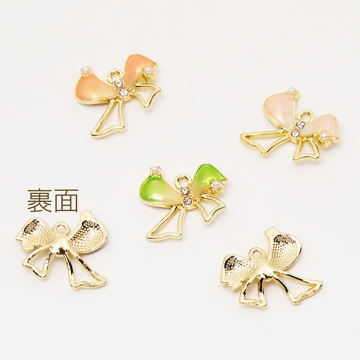 エポチャーム りぼん グラデーションカラー ストーン付き リボンチャーム 約15×17mm（2ヶ）