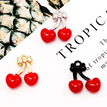 エポチャーム さくらんぼ チェリー 立体 果物 フルーツ ミニチュア メタルチャーム 約15×16mm（2ヶ）