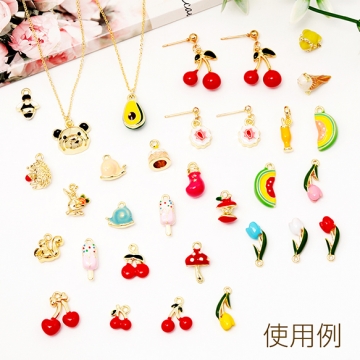 エポチャーム さくらんぼ チェリー 立体 果物 フルーツ ミニチュア メタルチャーム 約15×16mm（2ヶ）
