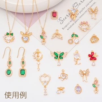 ガラスチャーム チューリップ 揺れる蝶々 ストーン付き お花 フラワー メタルチャーム 約9×22mm（1ヶ）