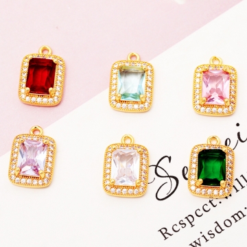 ガラスチャーム スクエア 宝石風 クリスタルカット ストーン付き キラキラ メタルチャーム 約10×14mm（1ヶ）