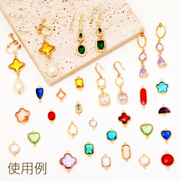 コネクターチャーム サークル ガラスチャーム 連結パーツ 接続金具 メタルチャーム 約10×14mm（2ヶ）