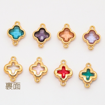 コネクターチャーム フラワー ガラスチャーム 連結パーツ 接続金具 メタルチャーム 約9×13mm（2ヶ）