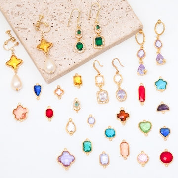 コネクターチャーム フラワー ガラスチャーム 連結パーツ 接続金具 メタルチャーム 約12×16mm（2ヶ）