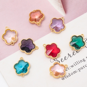 コネクターチャーム フラワー 五弁花 ガラスチャーム 連結パーツ 接続金具 メタルチャーム 約14×17mm（2ヶ）